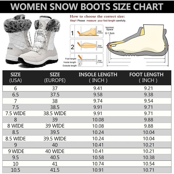 Women’s White Waterproof Snow Boots Mid-Calf Faux Fur Lined Non-Slip - Picture 2 of 9
